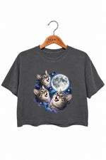 Three cats around the moon crop top