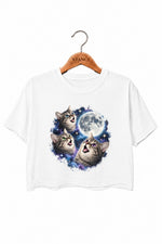 Three cats around the moon crop top
