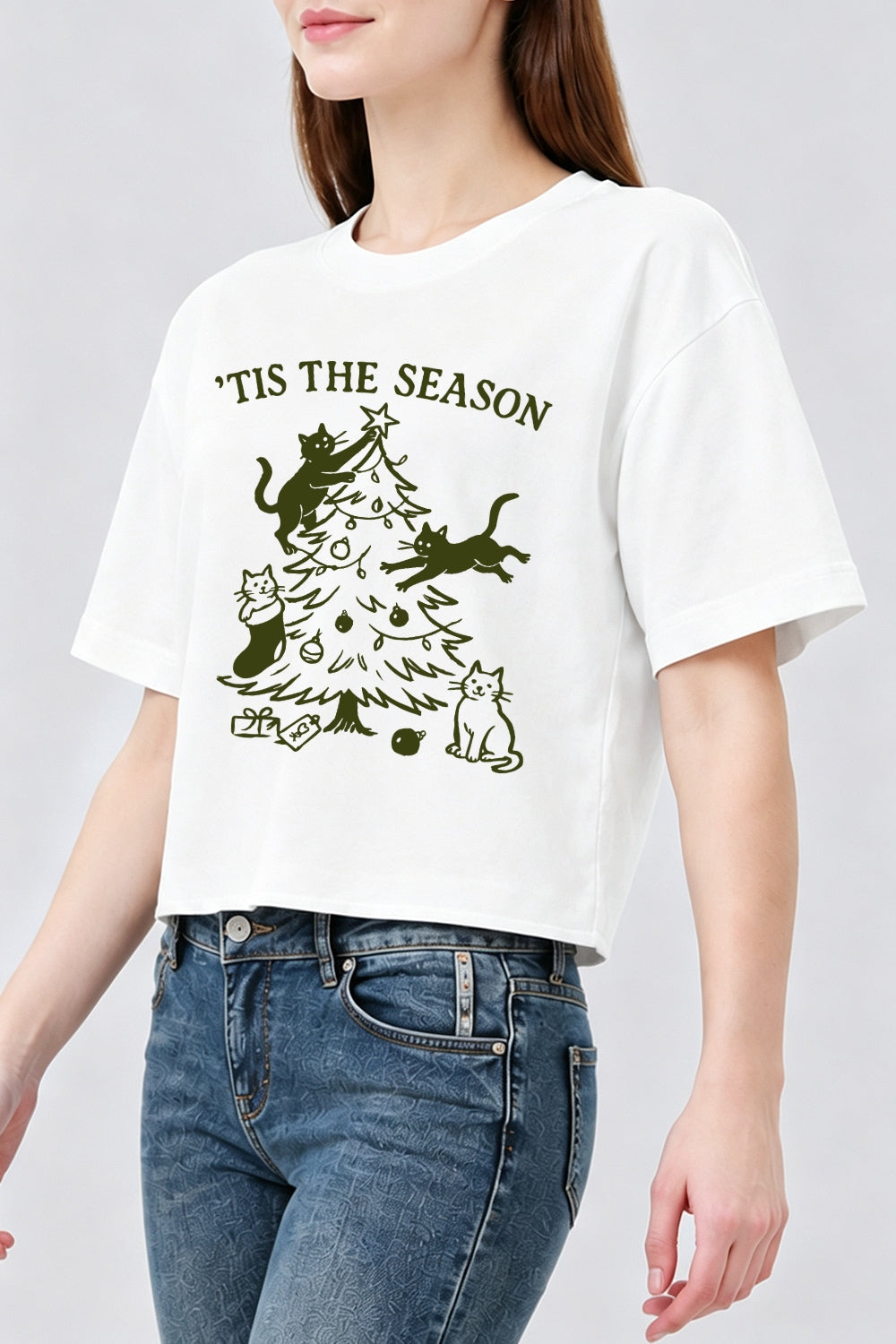 Tis the season cat christmas crop top
