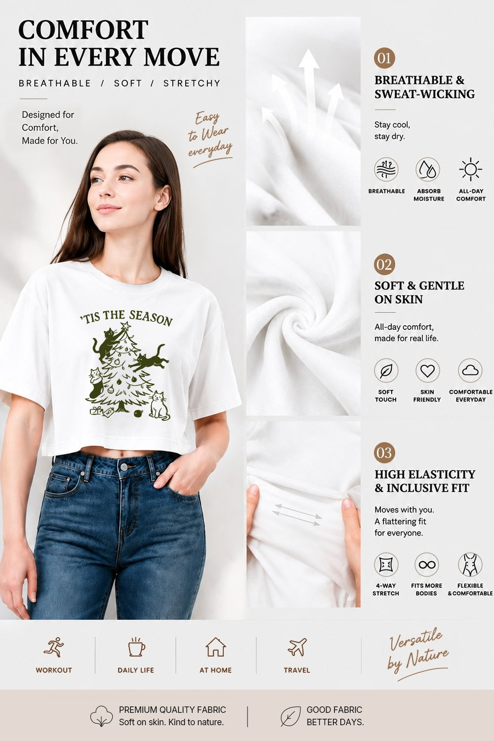 Tis the season cat christmas crop top