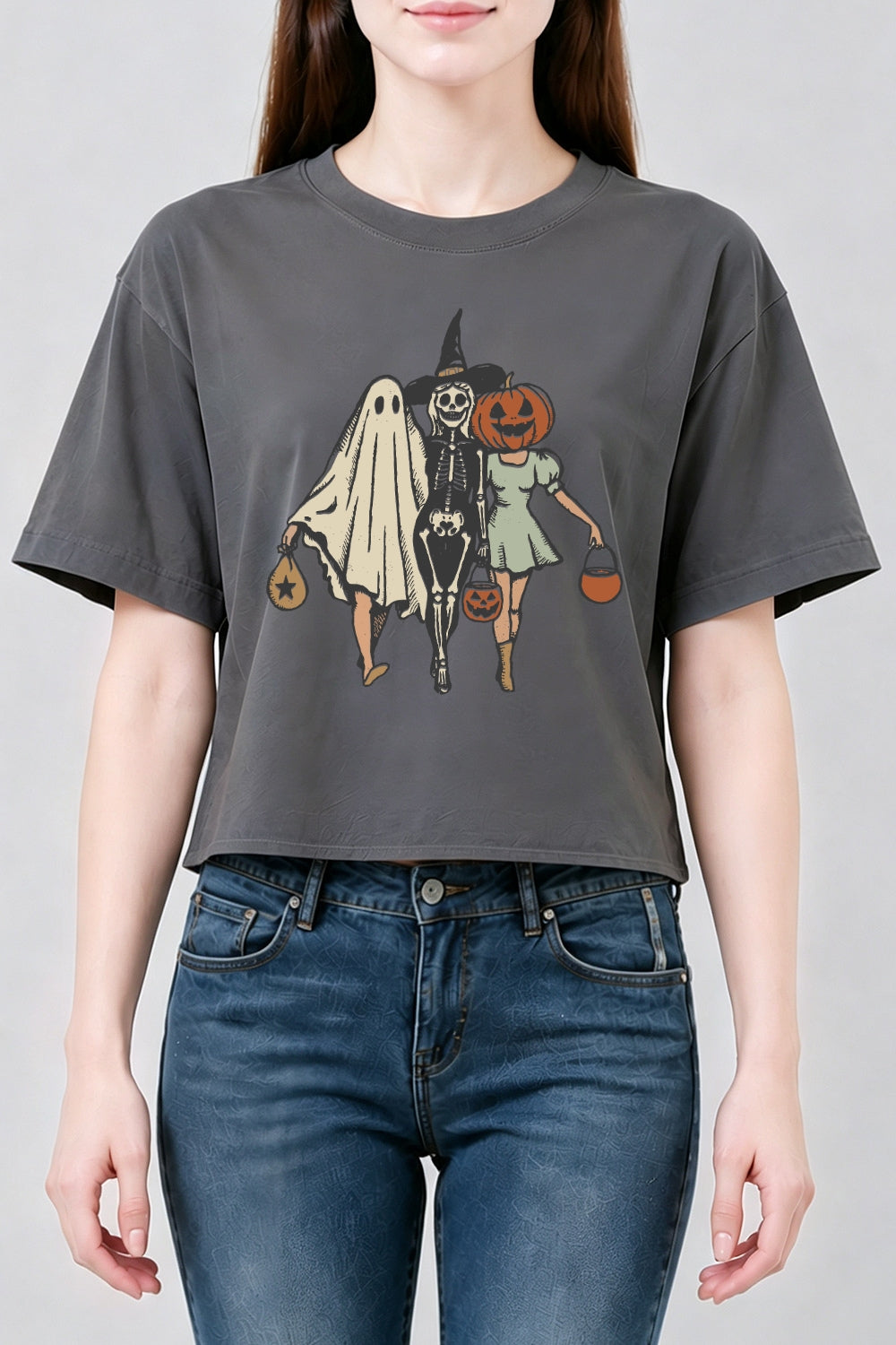 Trick or treat besties halloween crop top