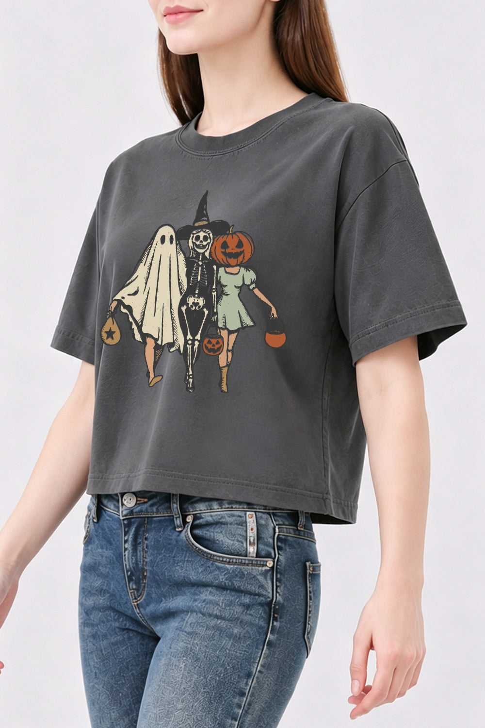 Trick or treat besties halloween crop top