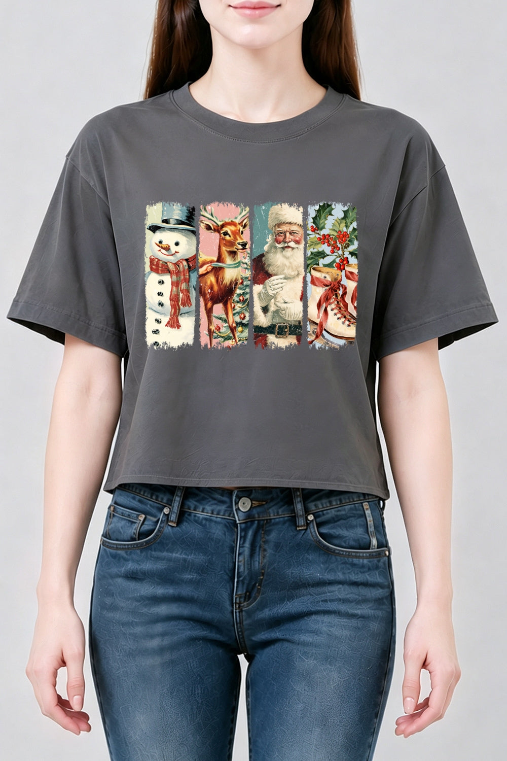 Vintage santa reindeer crop top