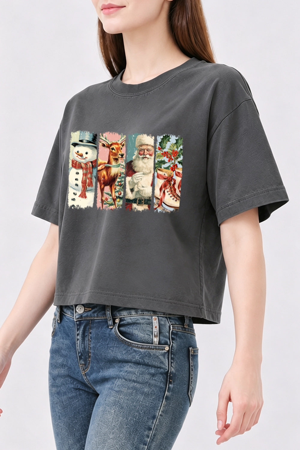 Vintage santa reindeer crop top