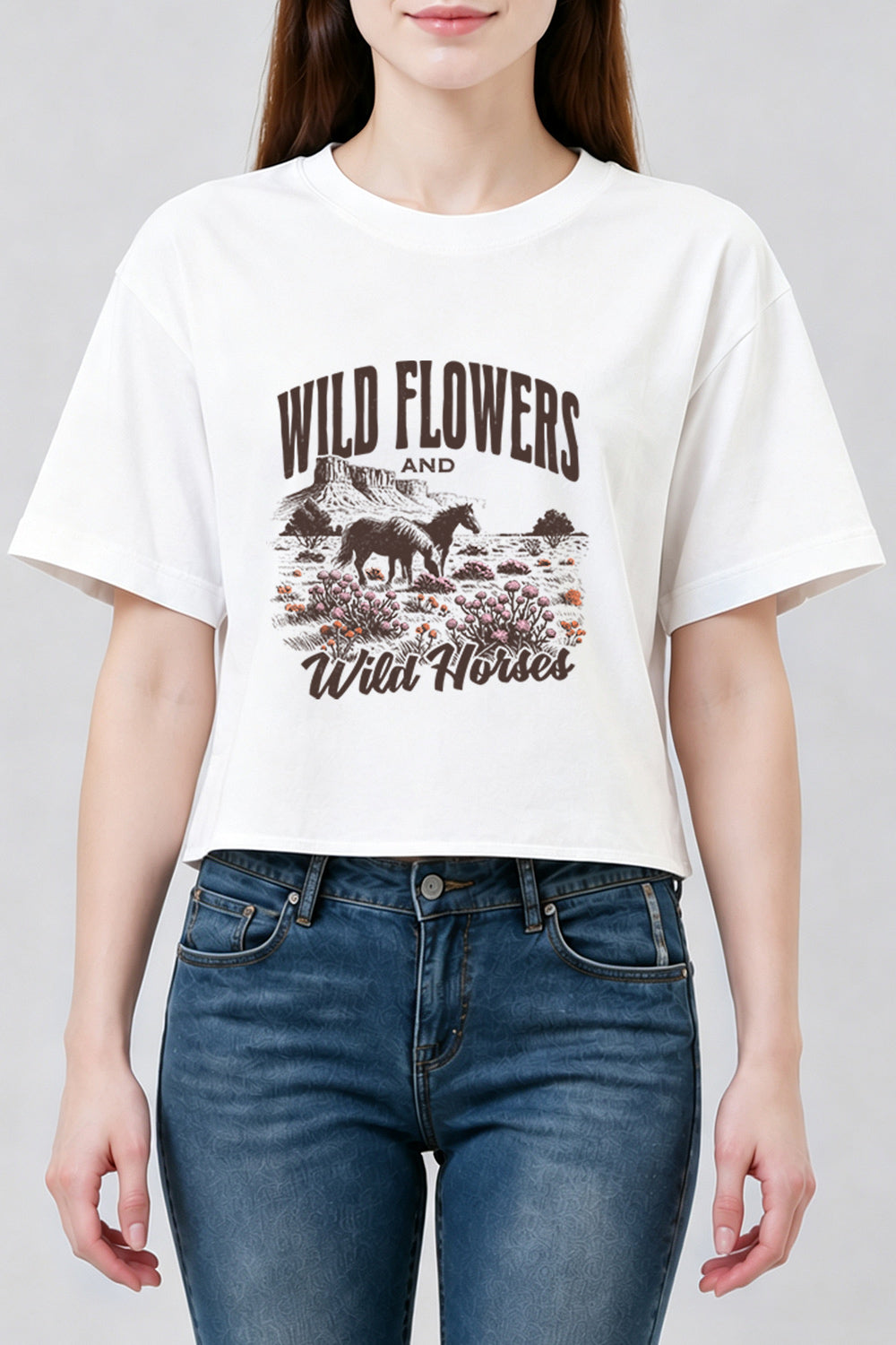 Wild flowers and wild horses crop top