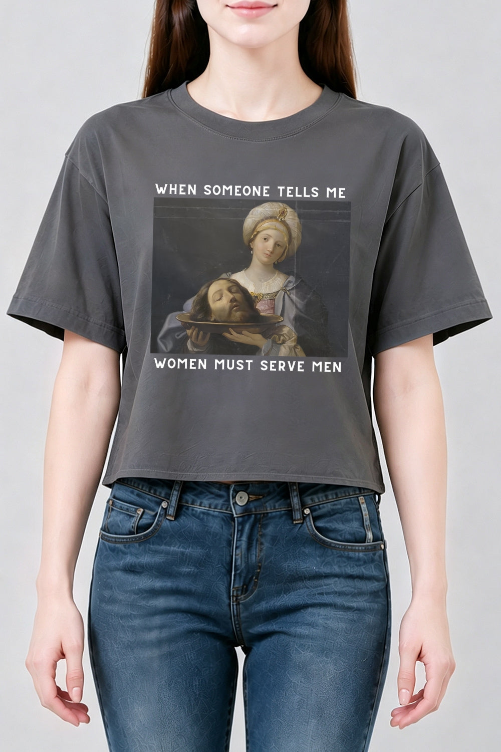 Women must serve men funny crop top