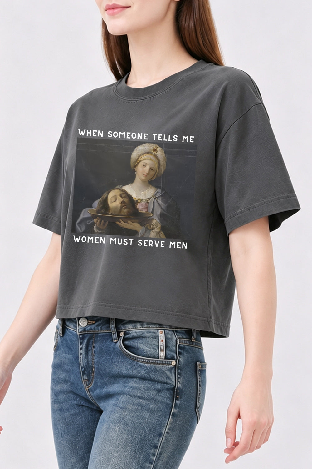 Women must serve men funny crop top