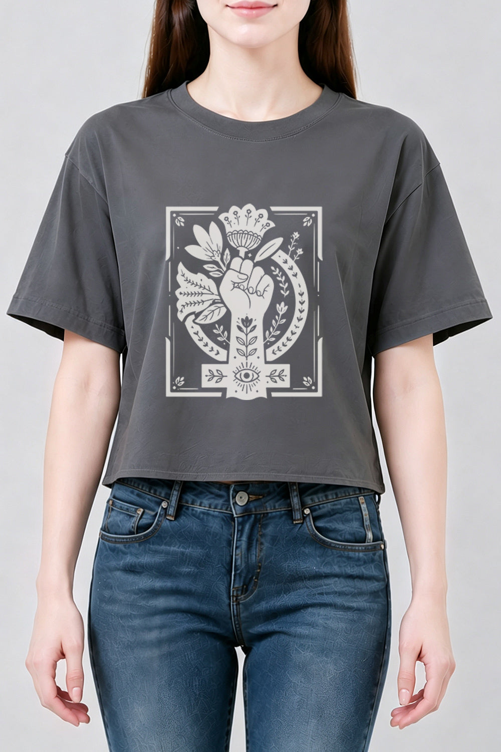 Women power floral crop top