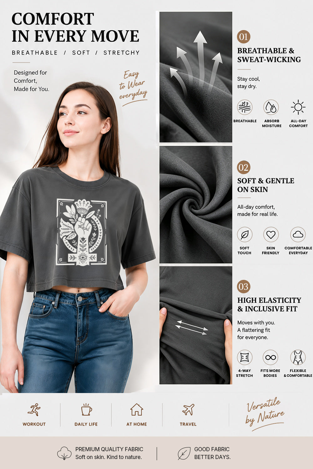 Women power floral crop top