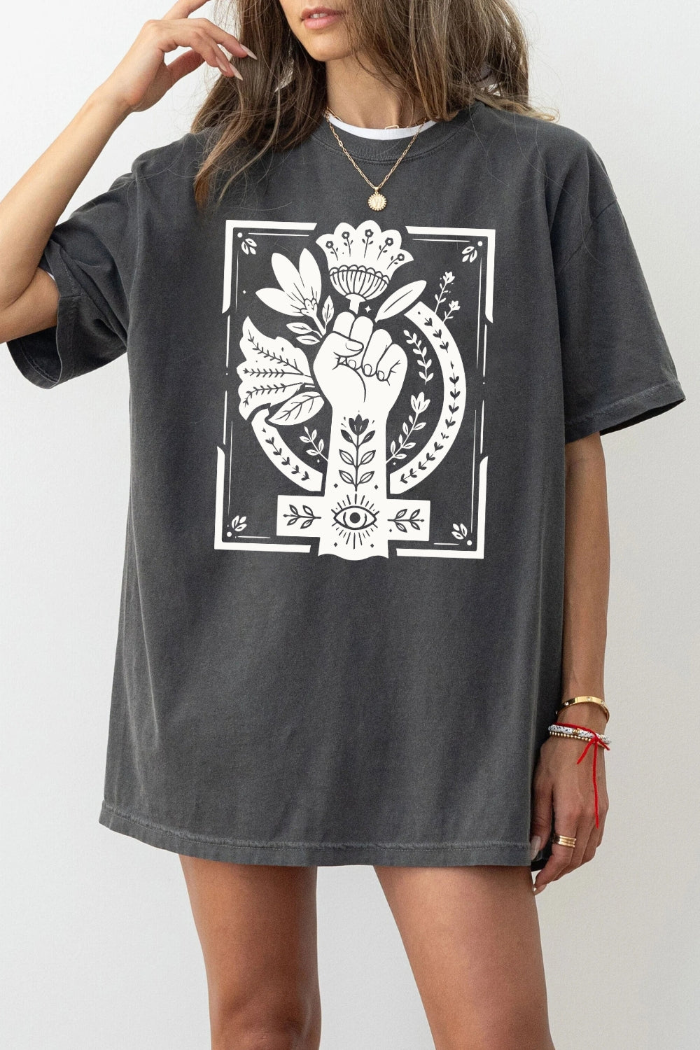 Women power floral tee