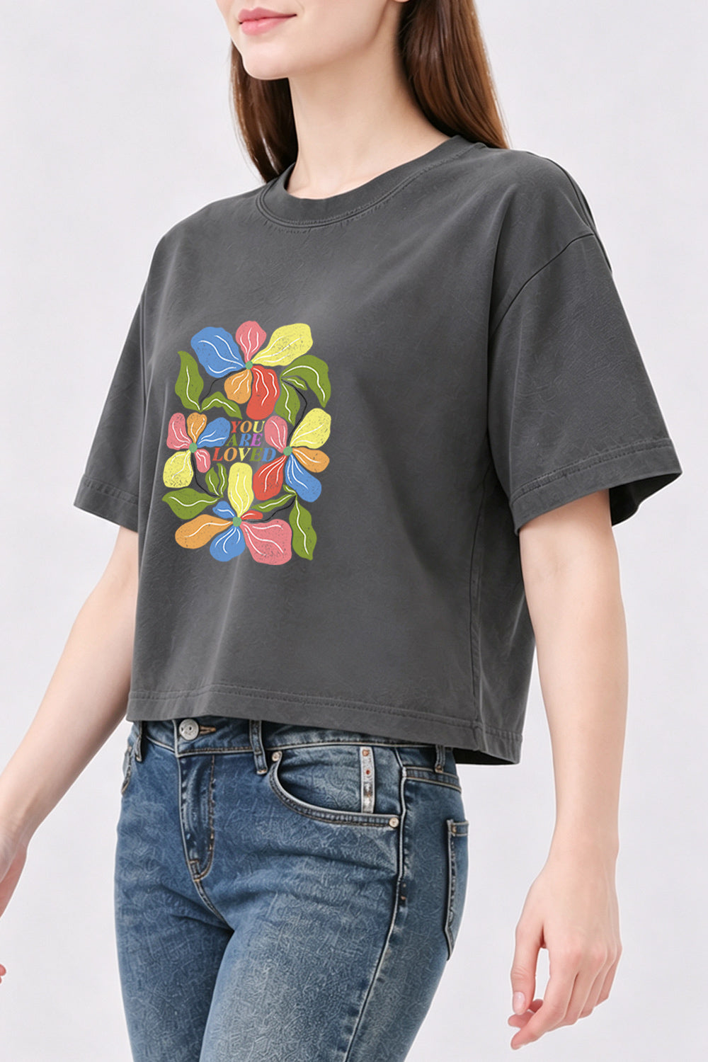 You are loved rainbow floral crop top