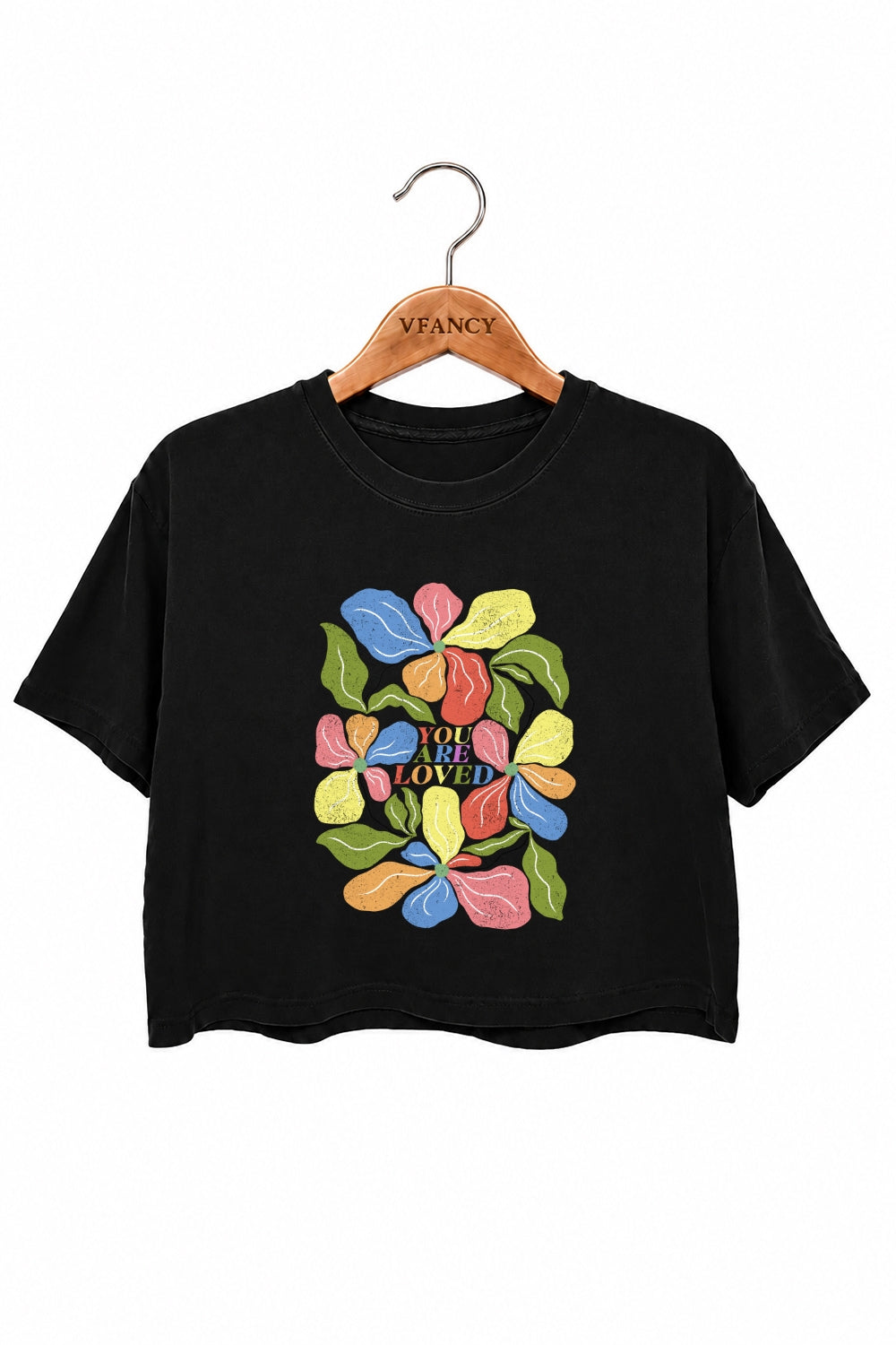 You are loved rainbow floral crop top