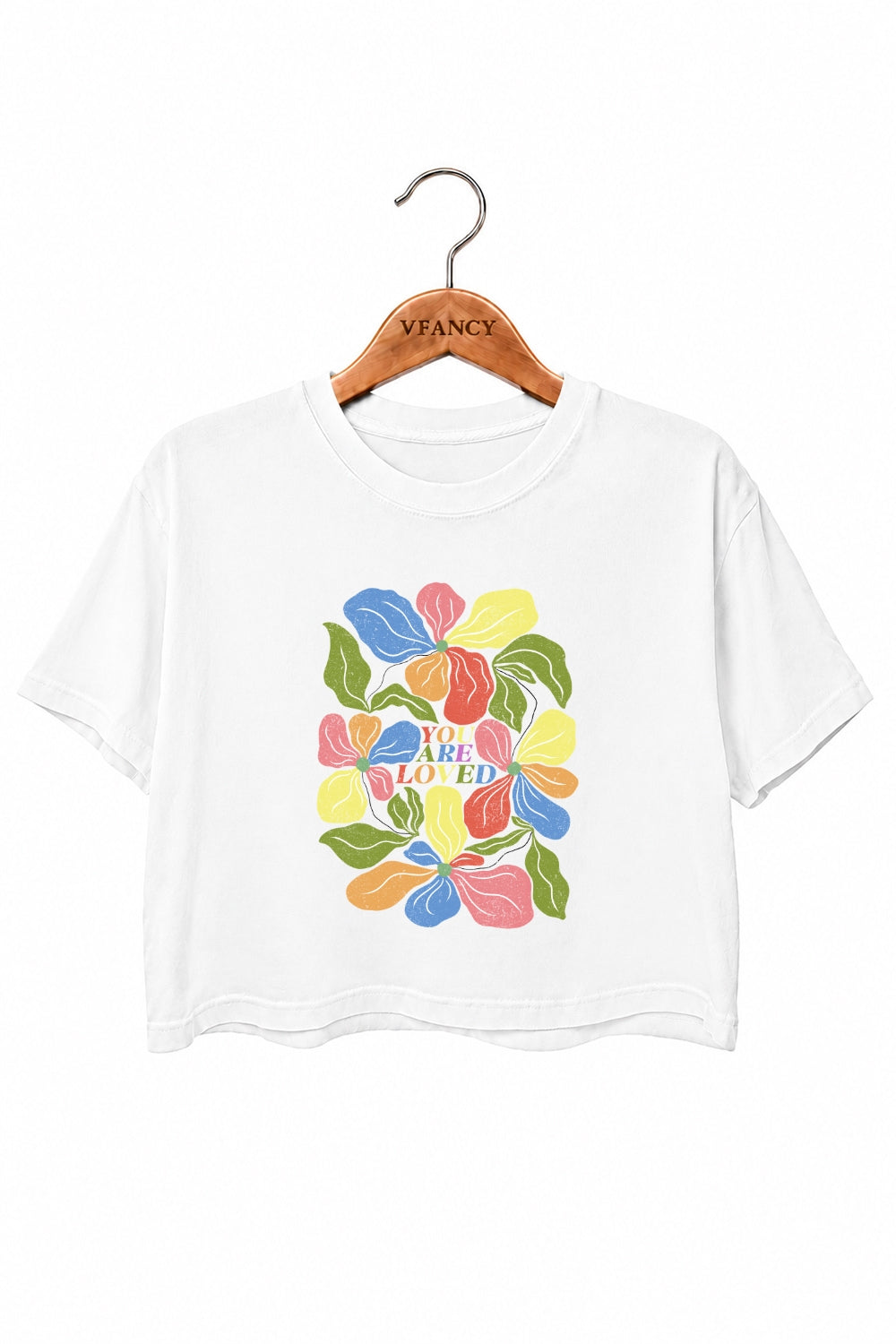 You are loved rainbow floral crop top