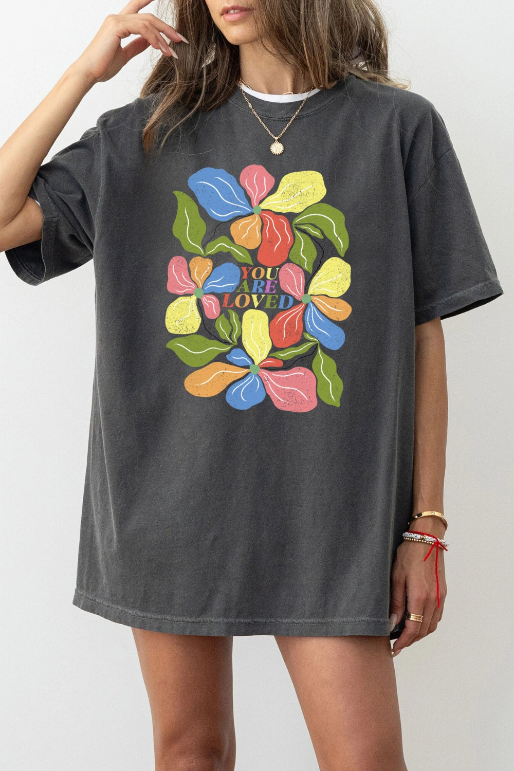 You are loved rainbow floral tee